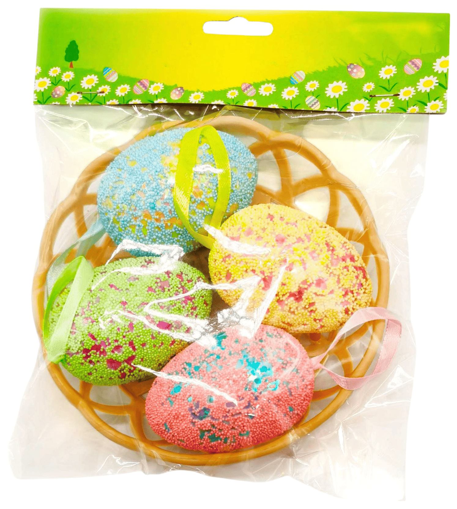 Декор пасхальный СФЕРА Яйца в корзинке 4шт арт.3-0742-2