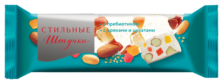 Нуга СТИЛЬНЫЕ ШТУЧКИ с орехами и цукатами 60г