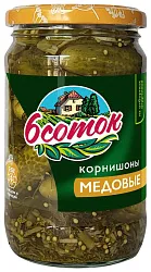 Огурцы ШЕСТЬ СОТОК корнишоны медовые ст/б 350мл