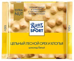 Шоколад РИТТЕР СПОРТ Экстранат белый орех рисовые хлопья 100г