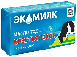 Масло сливочное ЭКОМИЛК Крестьянское бзмж 72.5% 160г