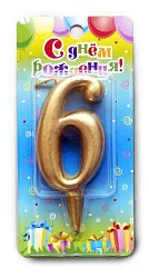 Свеча тортовая СФЕРА цифра 6 золото