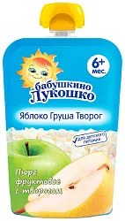 Пюре БАБУШКИНО ЛУКОШКО яблоко груша творог бзмж м/у 90г