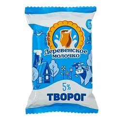Творог ДЕРЕВЕНСКОЕ МОЛОЧКО бзмж 5% флоупак 200г