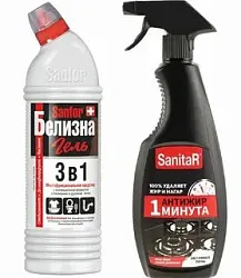 Набор чистящее средство САНИТА спрей 1минута 500мл+белизна САНФОР гель 450г