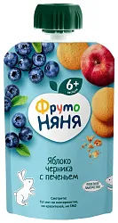 Пюре ФРУТОНЯНЯ яблоко черника с печеньем с сахаром м/у 90г
