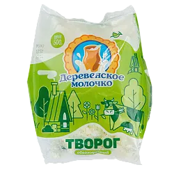 Творог ДЕРЕВЕНСКОЕ МОЛОЧКО обезжиренный бзмж 0% пакет 500г