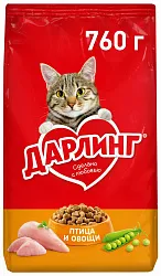 Корм для кошек ДАРЛИНГ птица и овощи сухой 760г