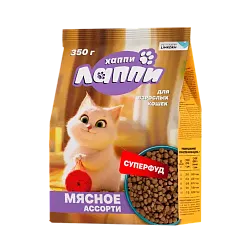 Корм для кошек ХАППИ ЛАППИ Мясное ассорти для взрослых 350г
