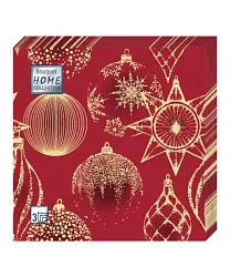 Салфетки ХОУМ КОЛЛЕКШН Золотые украшения на красном 33*33см 3сл 20л