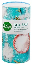 Соль морская 4ЛАЙФ мелкая йодированная 500г