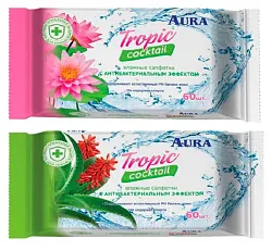 Влажные салфетки АУРА Тропический коктейль антибактериальные 60шт