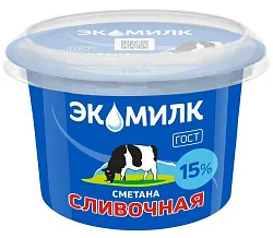Сметана ЭКОМИЛК Сливочная бзмж 15% 180г