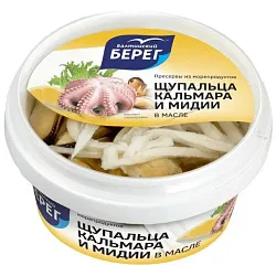 Морской коктейль БАЛТИЙСКИЙ БЕРЕГ кальмар и мидии в масле 210г