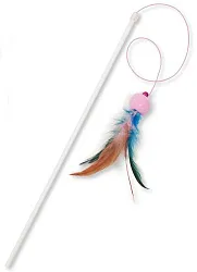 Игрушка для кошки ПЛЕЙ КЭТ Дразнилка удочка шарик с перьями и погремушкой