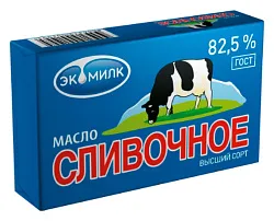 Масло сливочное ЭКОМИЛК несоленое бзмж 82.5% 180г