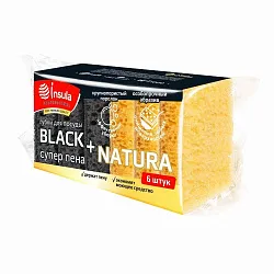 Губка для посуды ИНСУЛА Профешнал Блэк и Натура крупнопористые супер пена 6шт