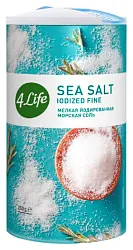 Соль морская 4ЛАЙФ йодированная мелкая пэт 250г