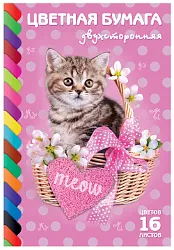 Бумага цветная ХАТБЕР Котик А4 16л 16цв