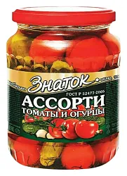 Ассорти ЗНАТОК Томаты и огурцы ст/б 680г