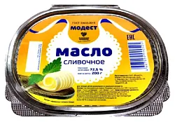 Масло сливочное МОДЕСТ Крестьянское для детского питания бзмж 72.5% 200г