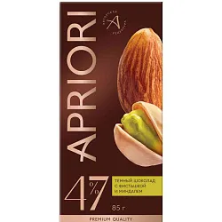Шоколад АПРИОРИ темный с фисташкой и миндалем 85г