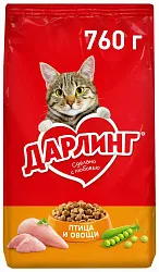 Корм для кошек ДАРЛИНГ птица и овощи сухой 760г