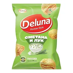Снеки кукурузные ДЕЛУНА Ракушки со вкусом сметаны и лука 60г