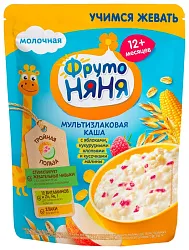 Каша ФРУТОНЯНЯ мультизлаковая яблоко малина кукурузные хлопья молочная бзмж 200г