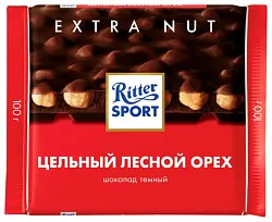 Шоколад РИТТЕР СПОРТ Экстранат горький с цельным фундуком 100г