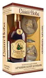 Коньяк САЯТ НОВА 5 звезд 40% ПК 0.5л+2 бокала