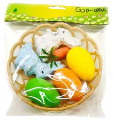 Декор пасхальный СФЕРА Корзинка 3шт яйца+1шт морковь+2шт кролика арт.3-0742
