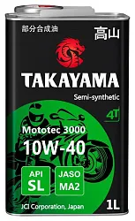 Масло ТАКАЙАМА Мототек 3000 4Т 10W40 SL JACO МА-2 ж/б 1л