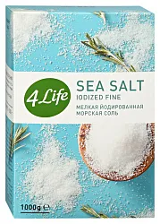 Соль морская 4ЛАЙФ мелкая йодированная 1кг