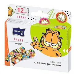 Набор пластырей МАТОПАТ Хеппи с рисунком 2 размера 12шт