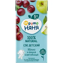 Сок ФРУТОНЯНЯ яблоко вишня осветленный 0.2л