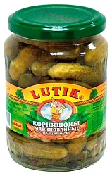 Огурцы ЛЮТИК Корнишоны маринованые по-берлински 3-6 см ст/б 370мл
