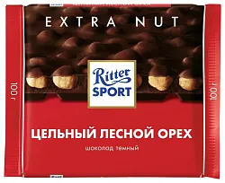 Шоколад РИТТЕР СПОРТ Экстранат горький с цельным фундуком 100г
