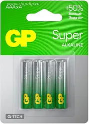 Батарейки алкалиновые ДЖИ-ПИ Супер 24А ААА 4шт