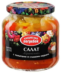 Салат ВАЛДАЙСКИЙ ПОГРЕБОК Крымский с томатами соленым огурцом и перцем ст/б 500г