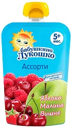 Пюре БАБУШКИНО ЛУКОШКО яблоко малина вишня м/у 90г