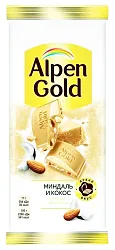 Шоколад АЛЬПЕН ГОЛД белый с миндалем и кокосовой стружкой 80г