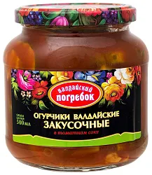 Огурчики ВАЛДАЙСКИЙ ПОГРЕБОК Валдайские закусочные в томатном соке ст/б 500мл