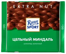 Шоколад РИТТЕР СПОРТ Экстранат молочный с цельным миндалем 100г