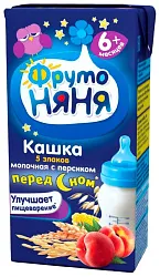 Каша ФРУТОНЯНЯ жидкая 5 злаков молочная персик пребиотики фруктоза бзмж т/пак 0.2л