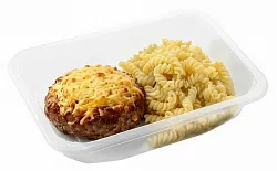 Бифштекс рубленый запеченный с сыром и макаронами 250г