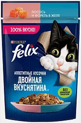 Корм для кошек ФЕЛИКС Двойная вкуснятина с лососем и форелью в желе 75г
