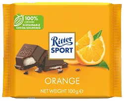 Шоколад РИТТЕР СПОРТ Яркий апельсин темный с помадной начинкой 100г