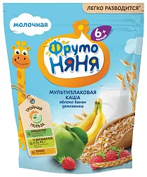 Каша ФРУТОНЯНЯ мультизлаковая яблоко банан земляника молочная бзмж п/пак 200г