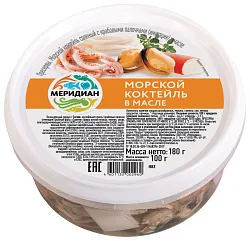 Морской коктейль МЕРИДИАН с крабовыми палочками в масле 180г